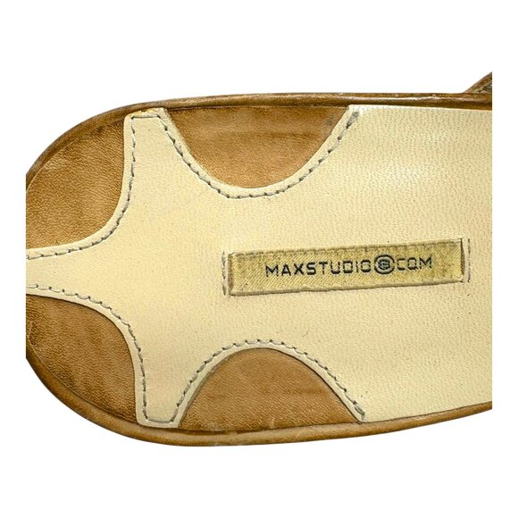 Max Studio Sabrina Tan Rustic Leather Ankle Strap Heeled Sandals - Picture 2 of 11